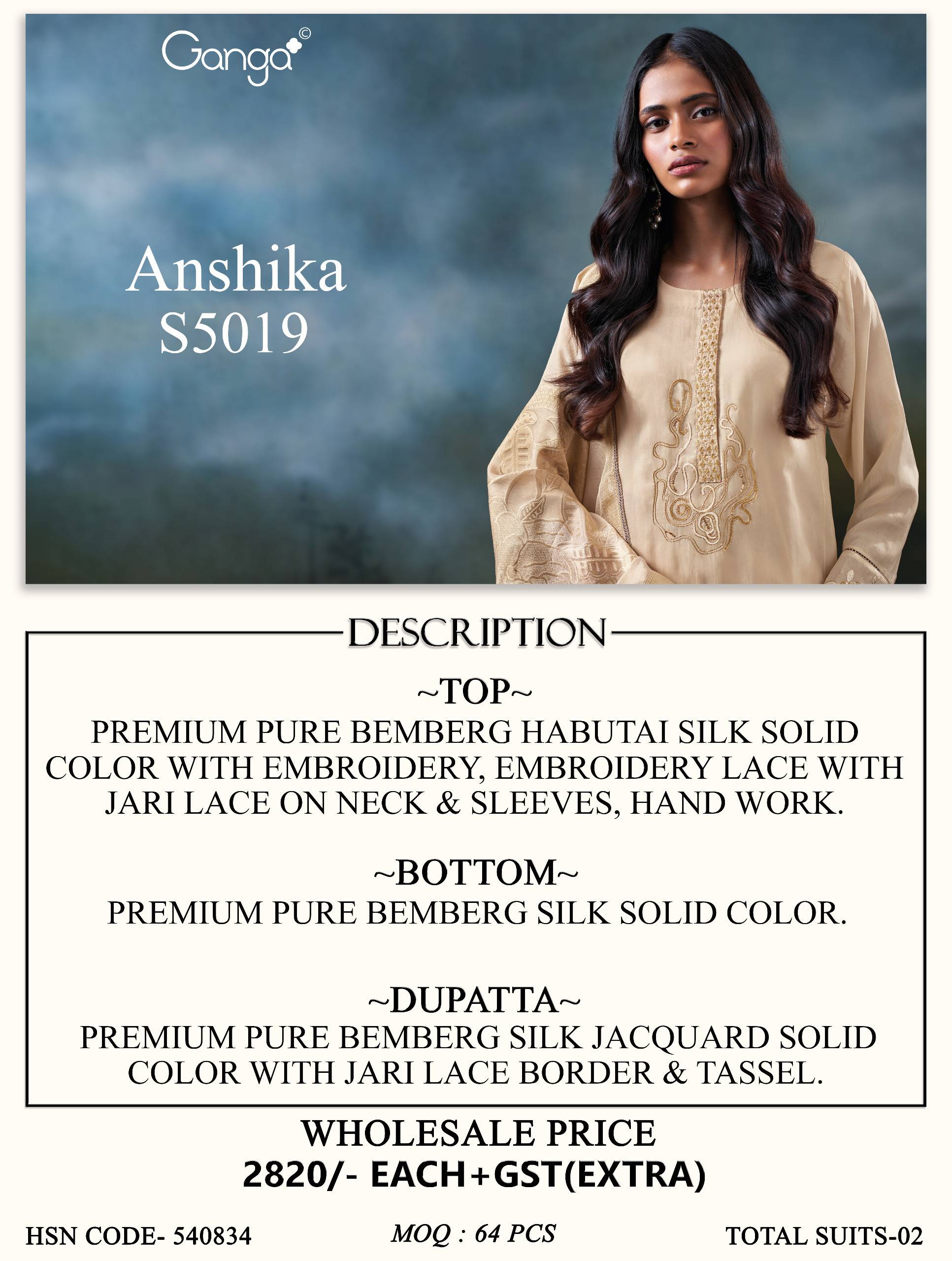 ANSHIKA 5019 SERIES BY GANGA FASHION Beautiful Colourful PURE BEMBERG Dresses At Wholesale Price